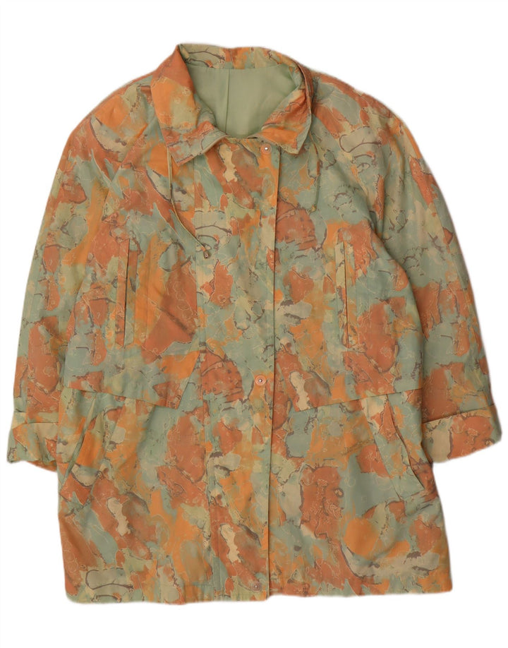 Vintage mujeres patrón abstracto abrigo de gran tamaño Reino Unido 18 XL poliéster verde