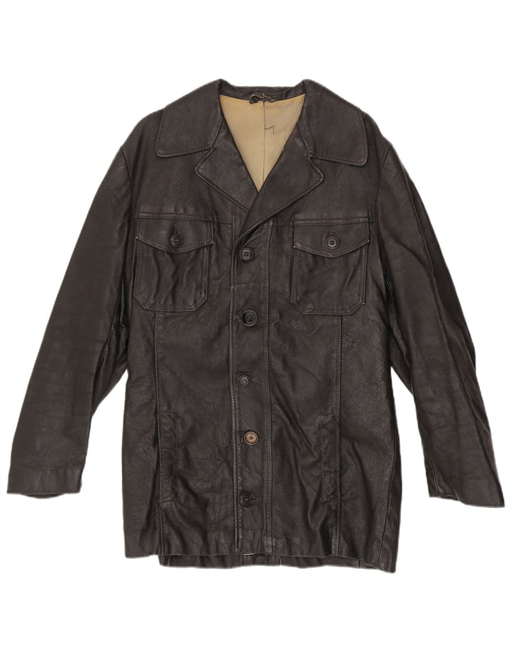 Vintage hombres chaqueta de cuero Reino Unido 38 medio negro