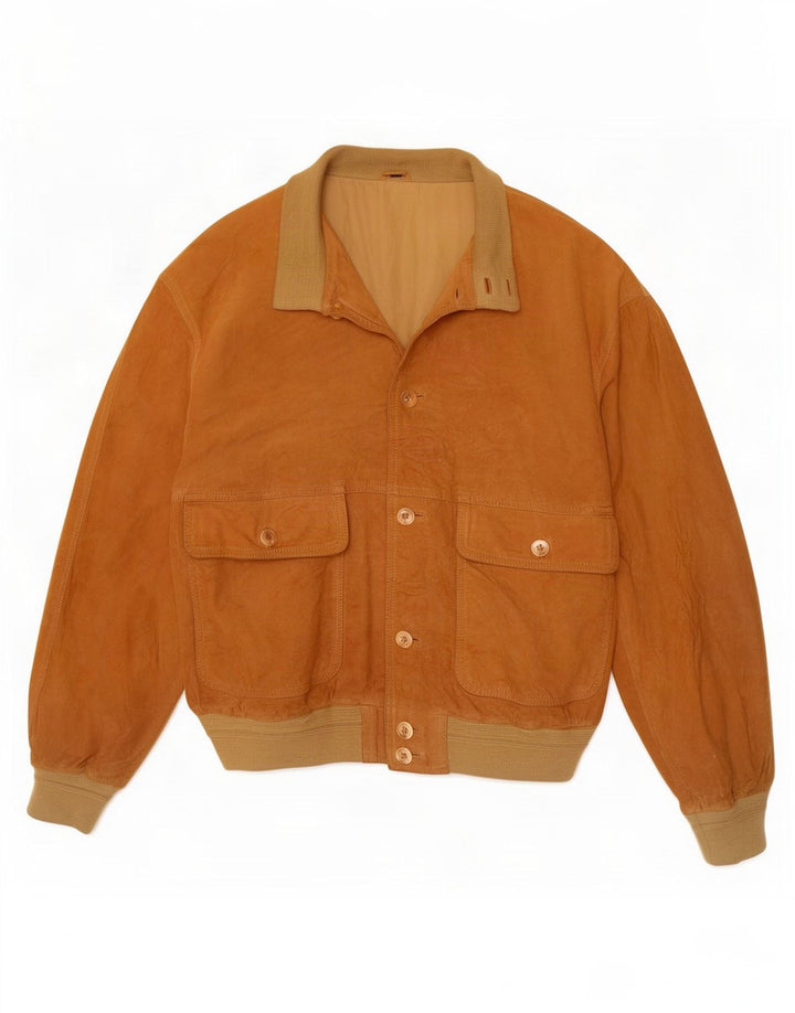 Vintage hombres ante bomber chaqueta IT 50 cuero marrón grande