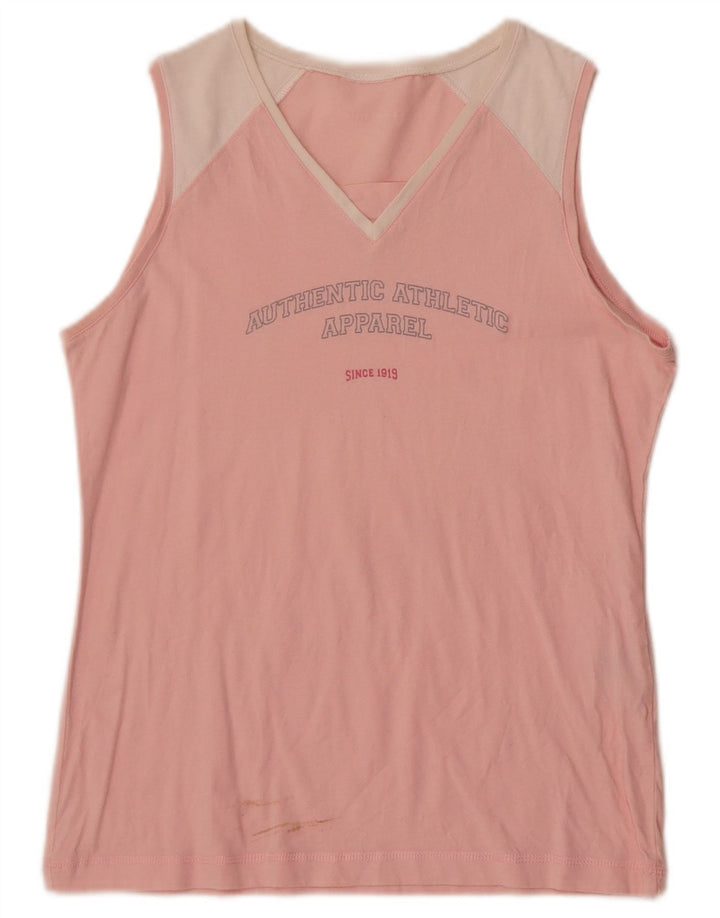 Champion Camiseta Sin Mangas Estampada Para Mujer UK 40 Algodón Color Block Rosa Mediano