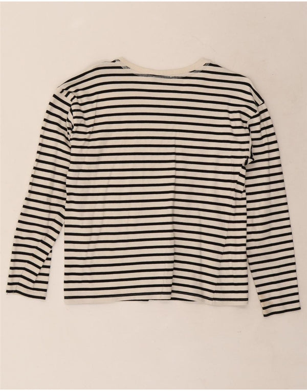 Zara Mujer Top Manga Larga UK 10 Small Blanco Rayas Algodón