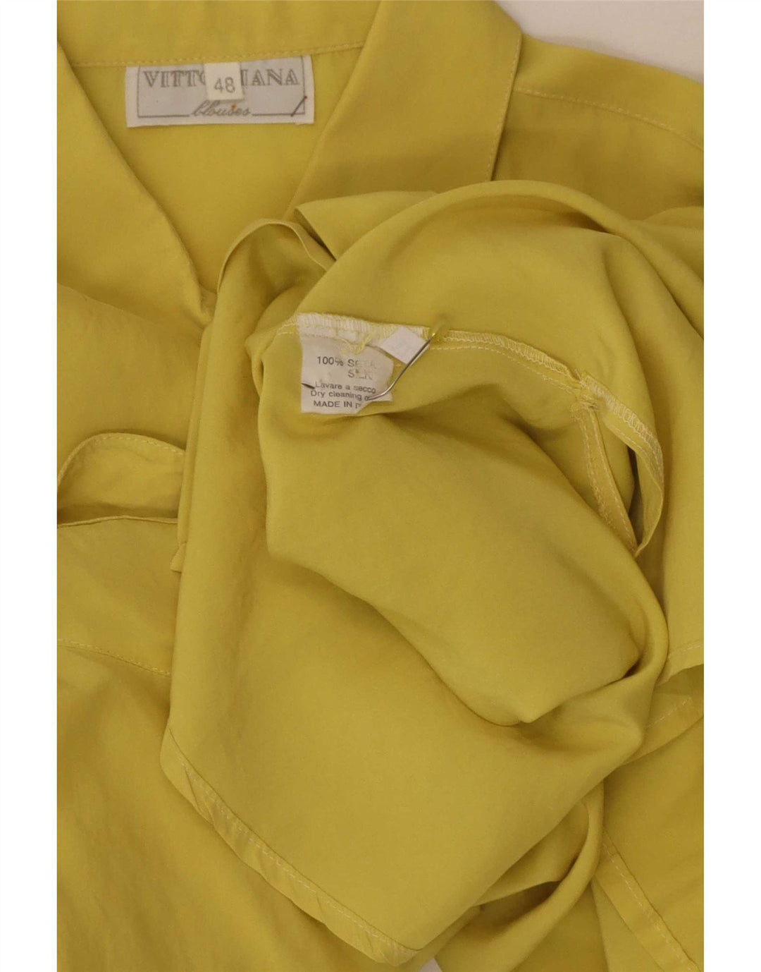 Camisa Vintage Mujer IT 48 XL Seda Amarilla