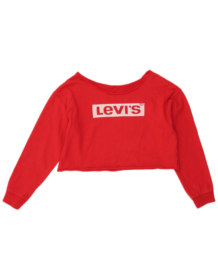 LEVI'S Sudadera con gráfico recortado de gran tamaño para mujer UK 6 XS Algodón rojo