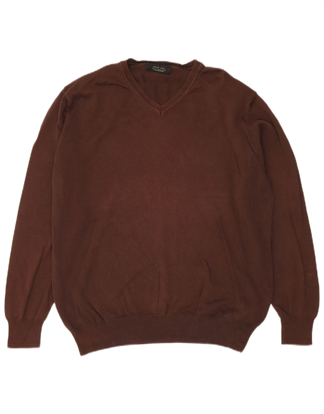 Zara Hombre Jersey Cuello Pico XL Marrón Algodón