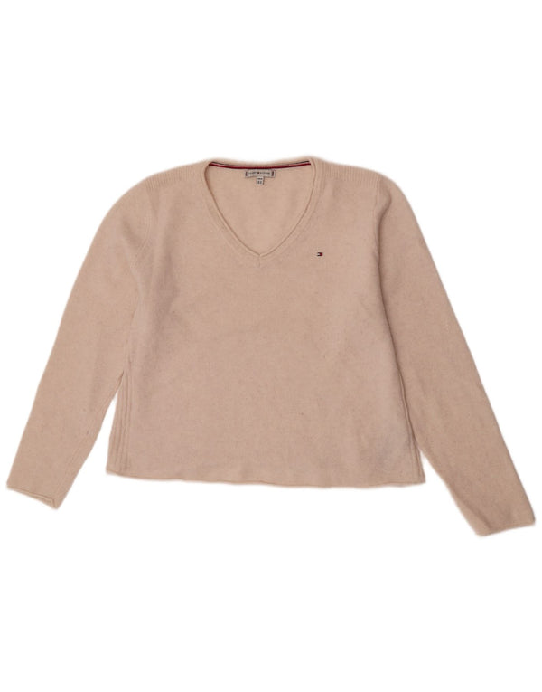Tommy Hilfiger Suéter Corto con Cuello en V para Mujer UK 18 XL Lana Blanca