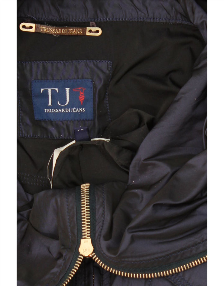 TRUSSARDI JEANS Womens Rain Jacket IT 44 Medium Navy Blue Polyester Vintage Trussardi Jeans and Second-Hand Trussardi Jeans from Messina Hembry 
