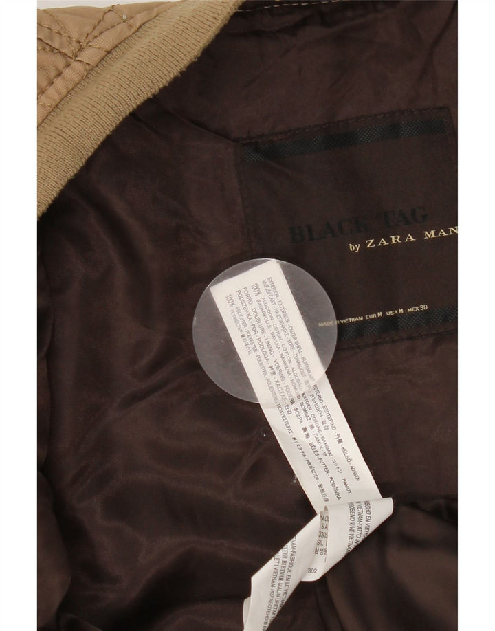 Zara Hombre Cazadora Bomber UK 38 Algodón Beige Medio