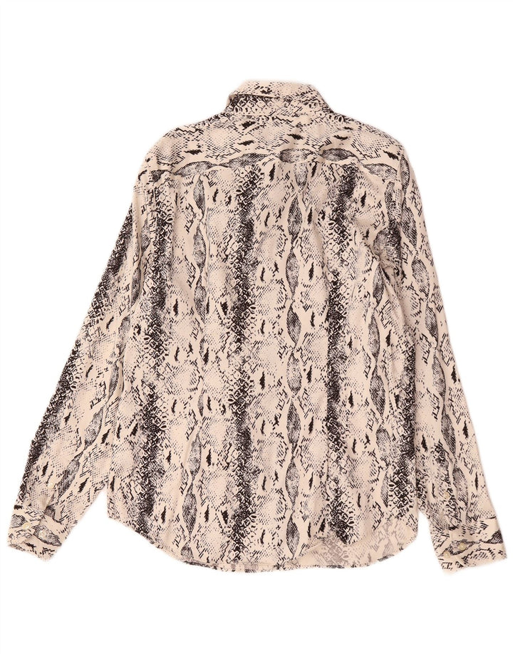 Chaps Camisa Mujer UK 40 Medio Beige Animal Print Algodón