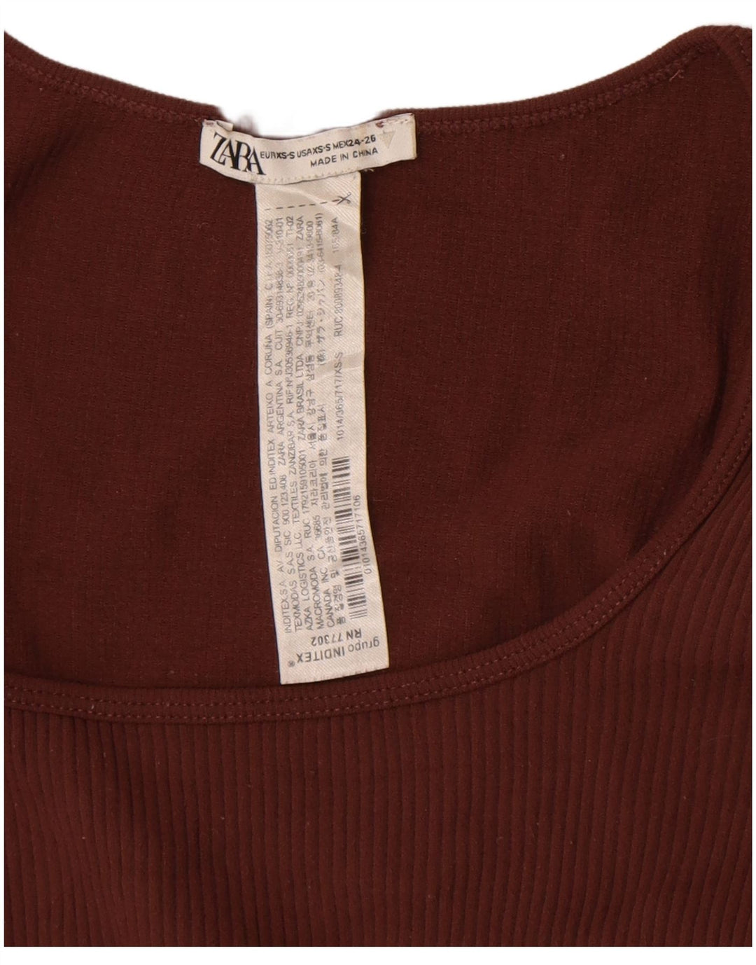 Zara Mujer Crop Top Manga Larga UK 4 XS Marrón Poliamida