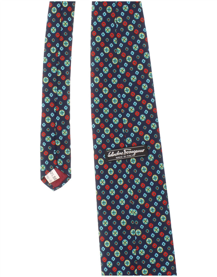 Salvatore Ferragamo Corbata para hombre Talla única Azul marino Geométrica Seda Clásica