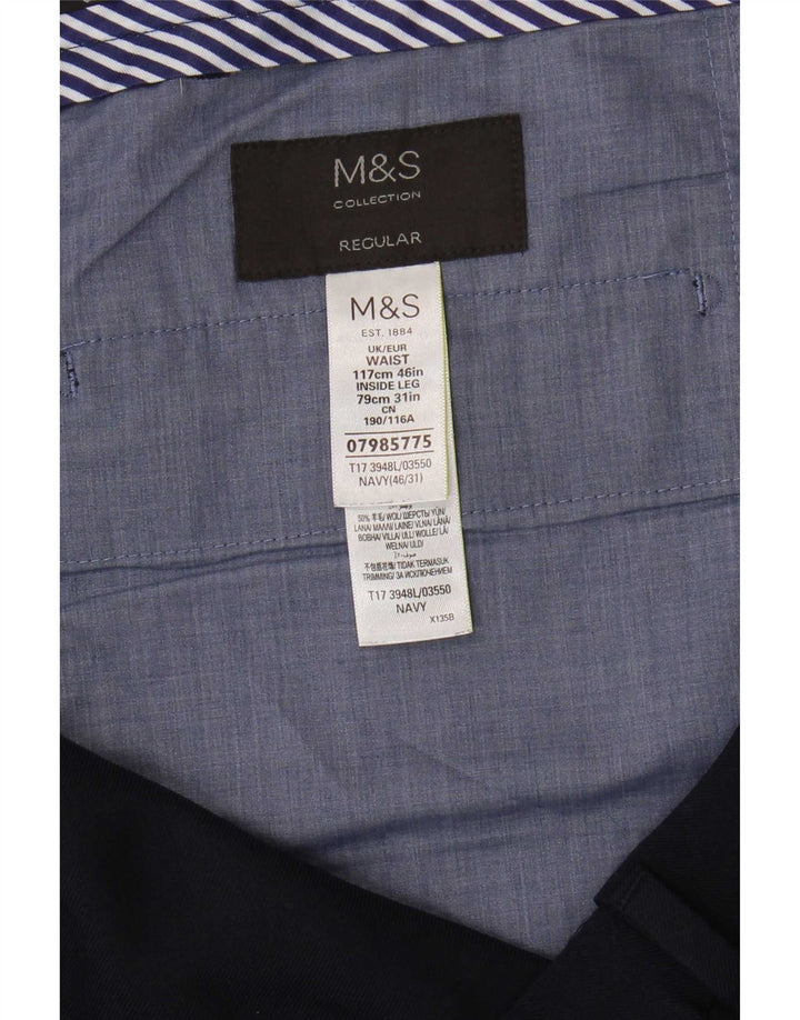 Marks & Spencer Pantalón de traje de corte regular para hombre W46 L31 Poliéster azul marino