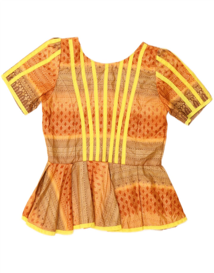 Vintage mujer blusa Top Reino Unido 12 medio naranja geométrico