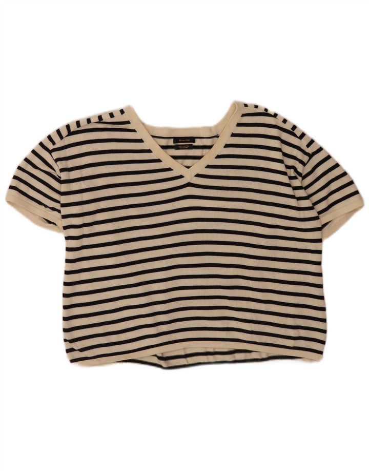 Massimo Dutti Camiseta Corta Mujer UK 14 Medium Off White Rayas