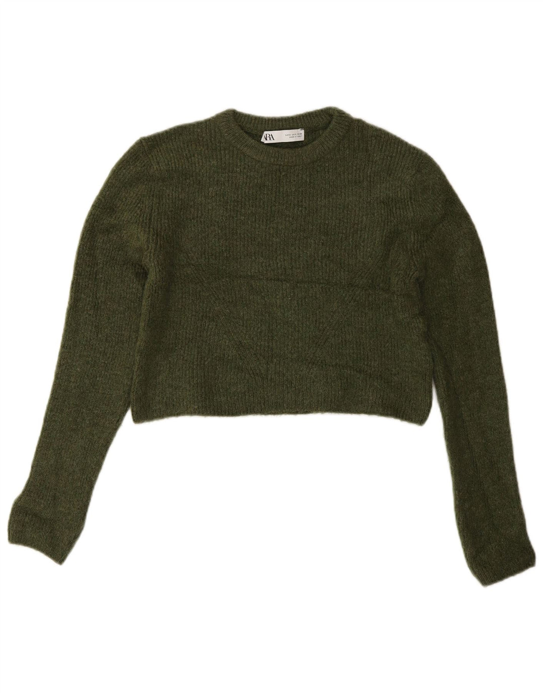ZARA Mujer Crop Crew Neck Jumper Sweater UK 8 Small Acrílico Verde
