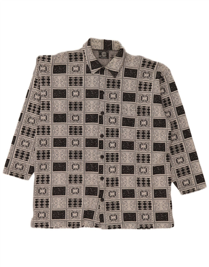 Camisa de franela vintage para hombre algodón geométrico gris grande