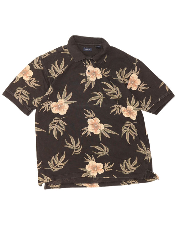 IZOD Polo para hombre de algodón floral negro mediano