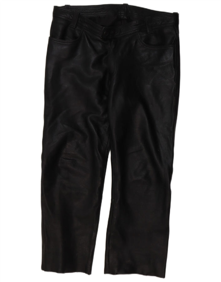 Pantalones de cuero rectos vintage para hombre W40 L30 Negro