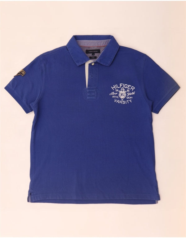 Tommy Hilfiger Polo de rugby con gráfico ajustado para hombre XL Algodón azul