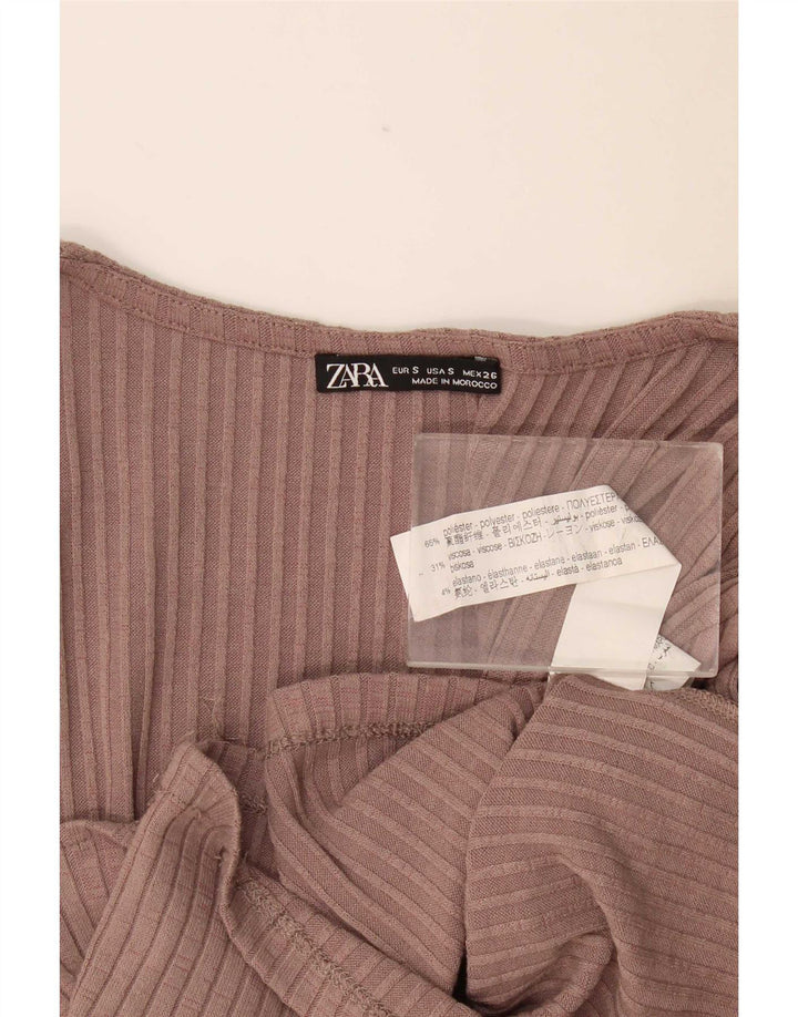 Zara Mujer Crop Top Manga Larga UK 8 Small Rosa Poliéster
