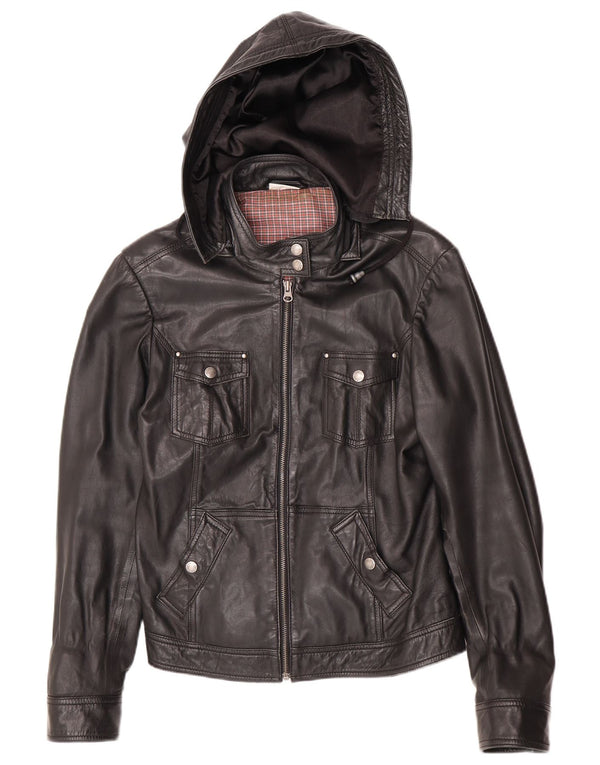 Chaqueta de cuero con capucha para mujer Street One UK 44 Cuero negro mediano