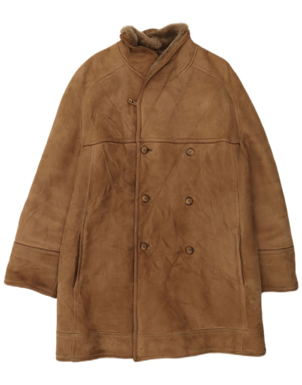 Abrigo vintage de piel de oveja para hombre IT 48 cuero marrón medio