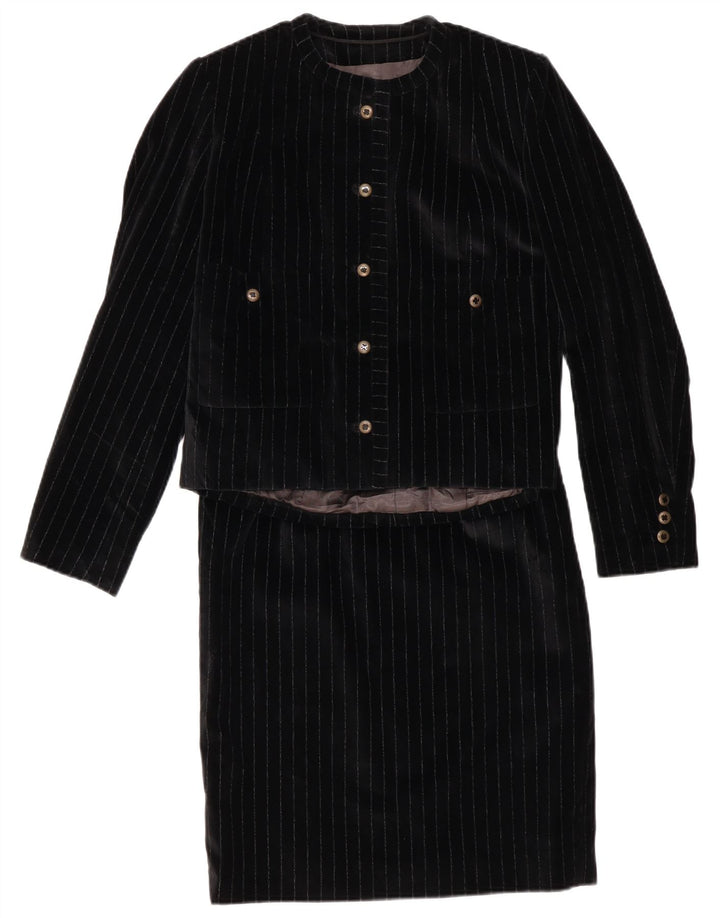 VINTAGE Mujer 5 Botones 2 Piezas Falda Set UK 12 Medio W28 Negro