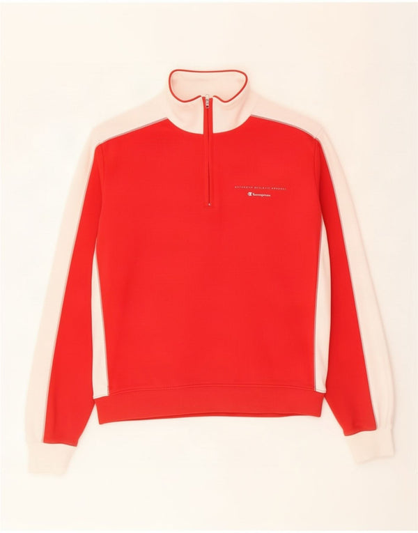 Champion Mens Zip Neck Sweatshirt Jumper Medium Red Colourblock
