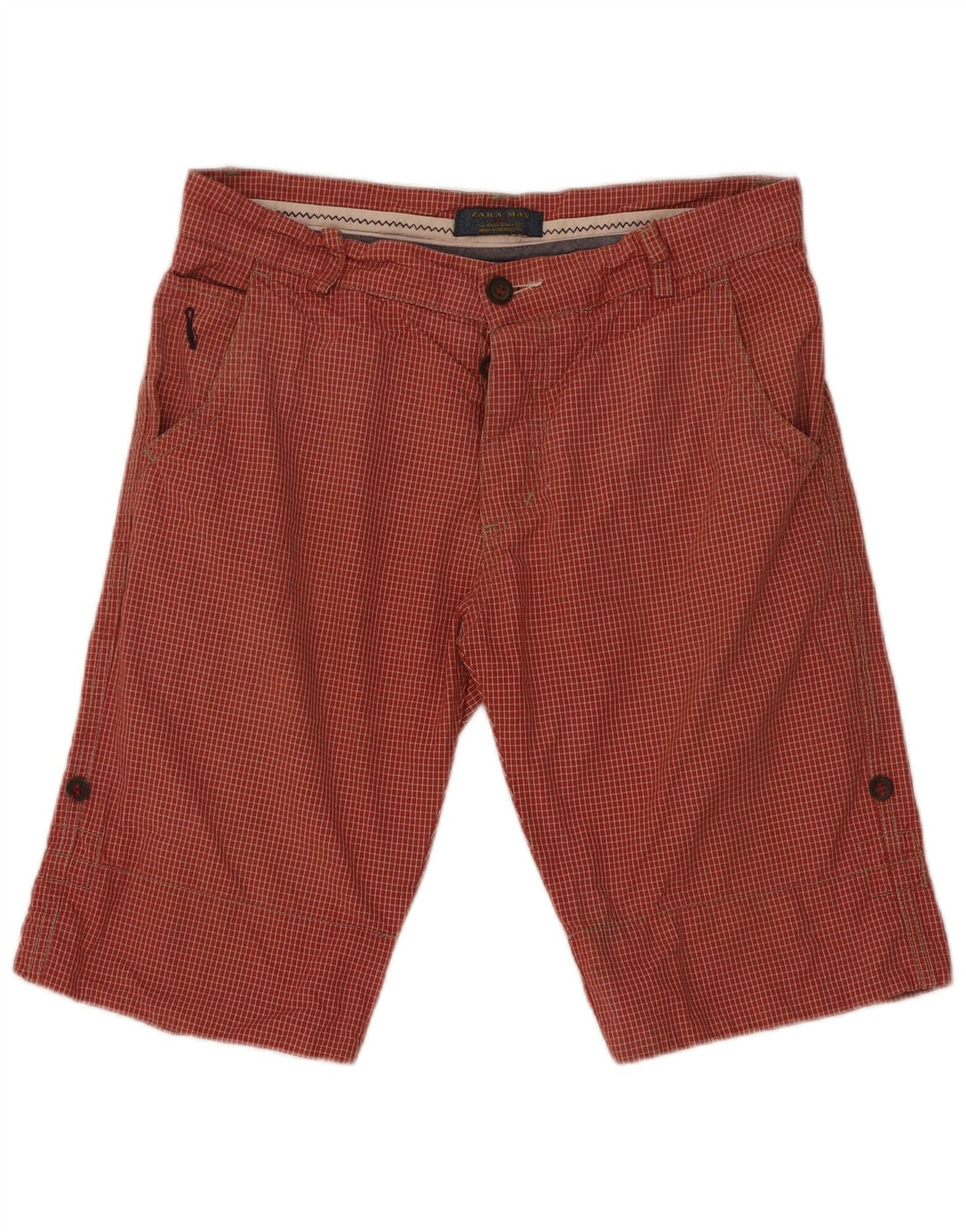 Zara Pantalones cortos chinos para hombre EU 42 Large W32 Algodón a cuadros rojos