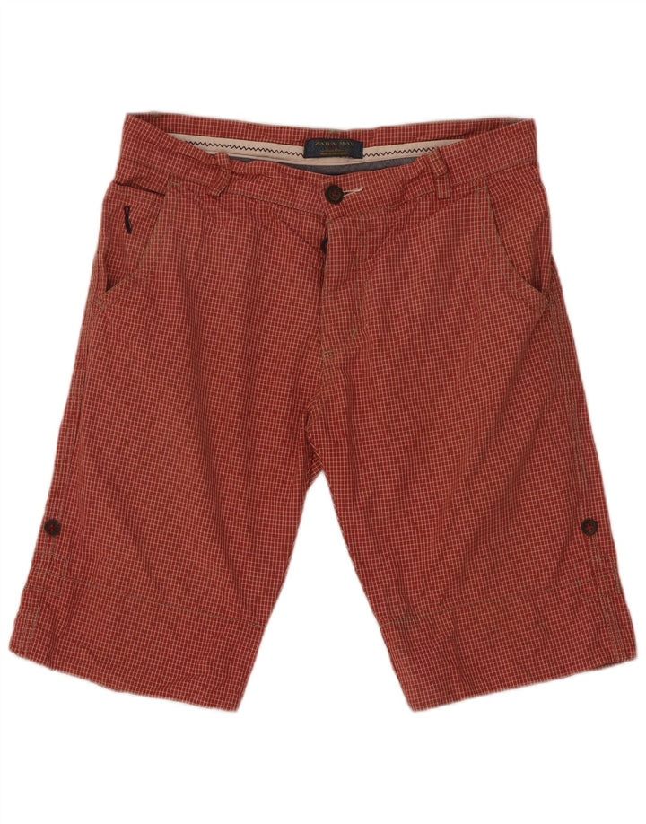 Zara Pantalones cortos chinos para hombre EU 42 Large W32 Algodón a cuadros rojos