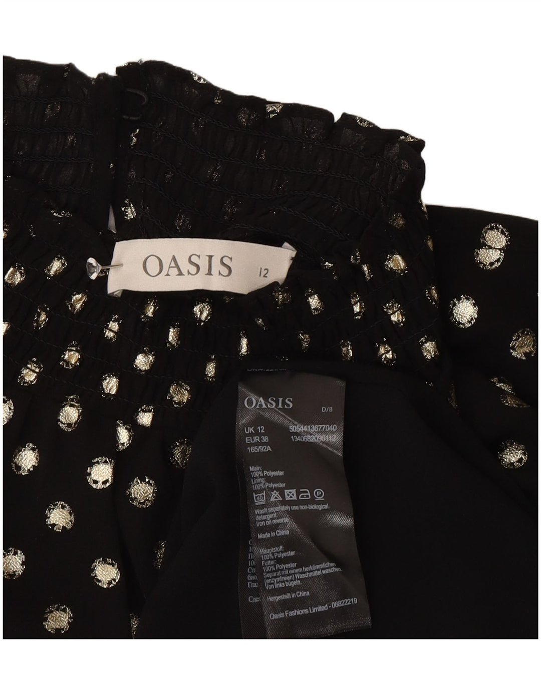 Oasis Blusa de manga larga para mujer Top UK 42 Poliéster con lunares negros medianos