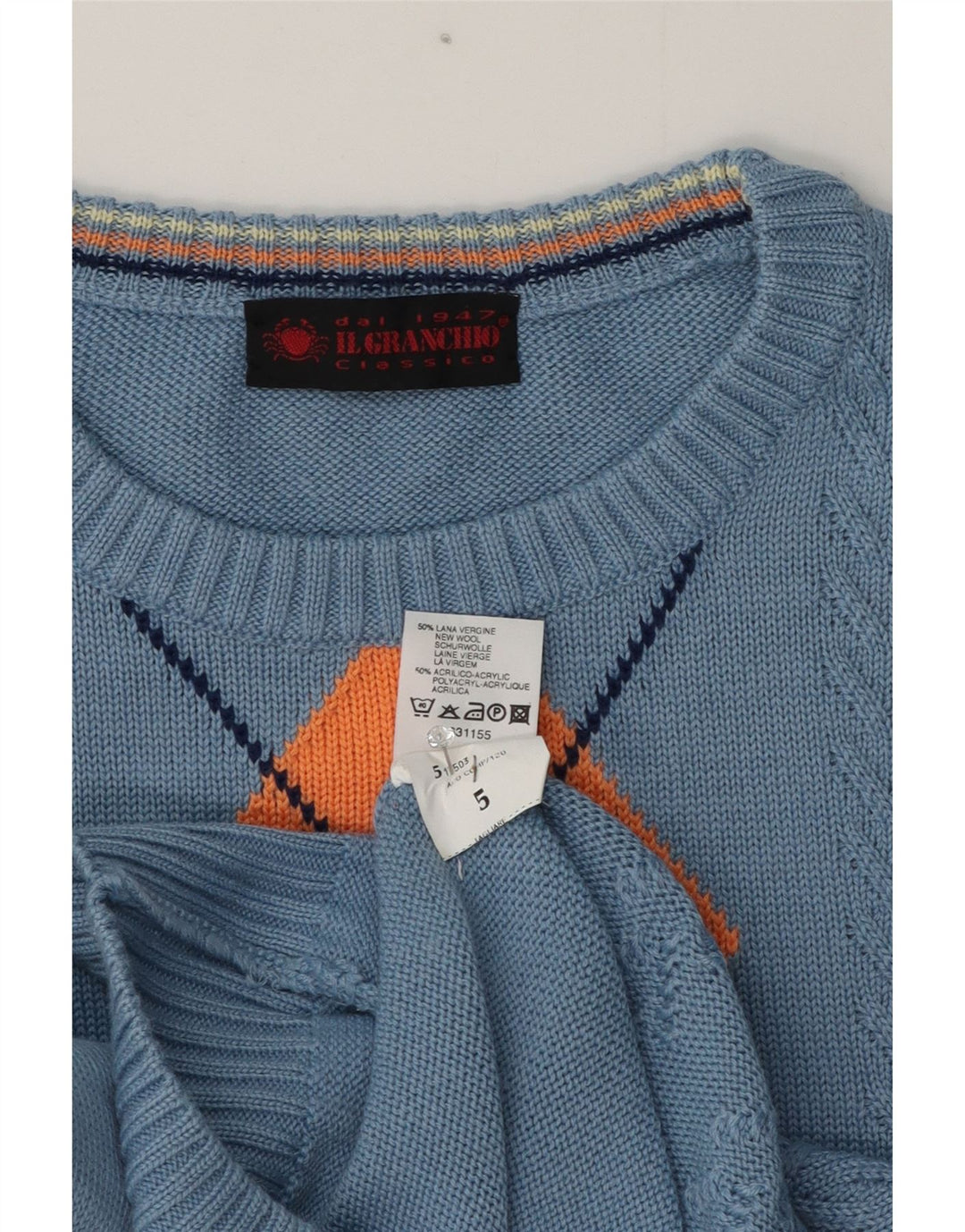 Il Granchio Jersey De Cuello Redondo Para Hombre Jersey De Lana Azul Medio Argyle/Diamond
