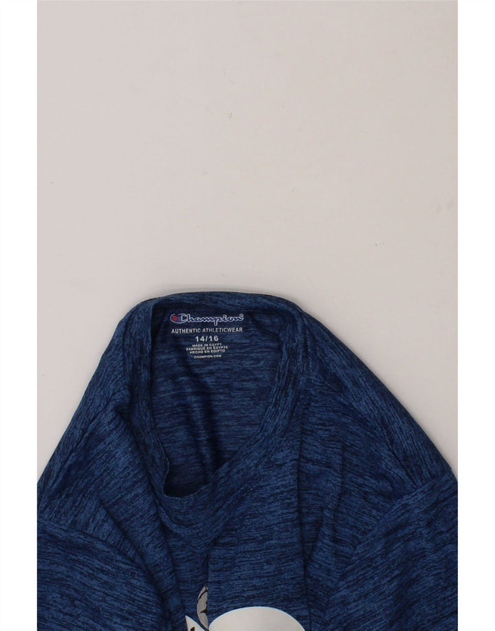 CHAMPION Boys Graphic T-Shirt Top 12-13 Years Blue Flecked Polyester Vintage Champion and Second-Hand Champion from Messina Hembry 