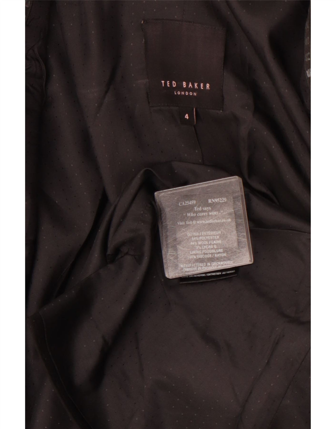 TED BAKER Chaqueta tipo blazer con 1 botón para mujer, talla 4, grande, con manchas negras