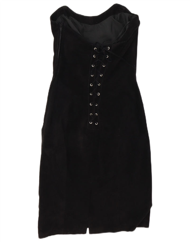 Vintage mujer ante vestido sin tirantes US 11 cuero negro grande