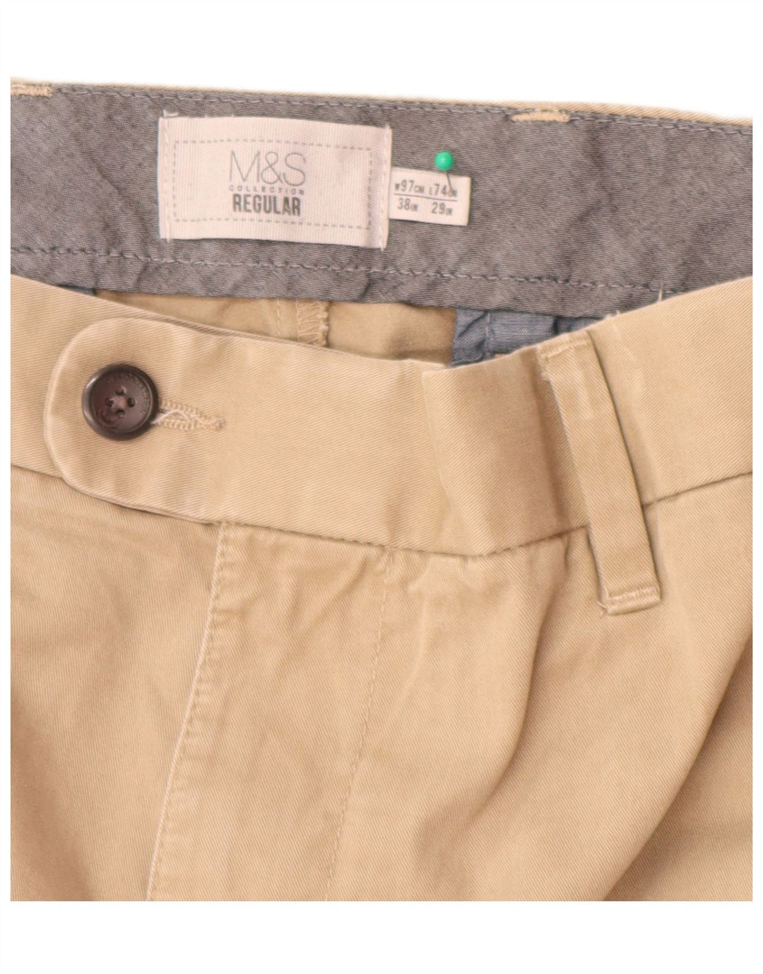Marks & Spencer Pantalón de traje de corte regular para hombre W38 L29 Algodón beige