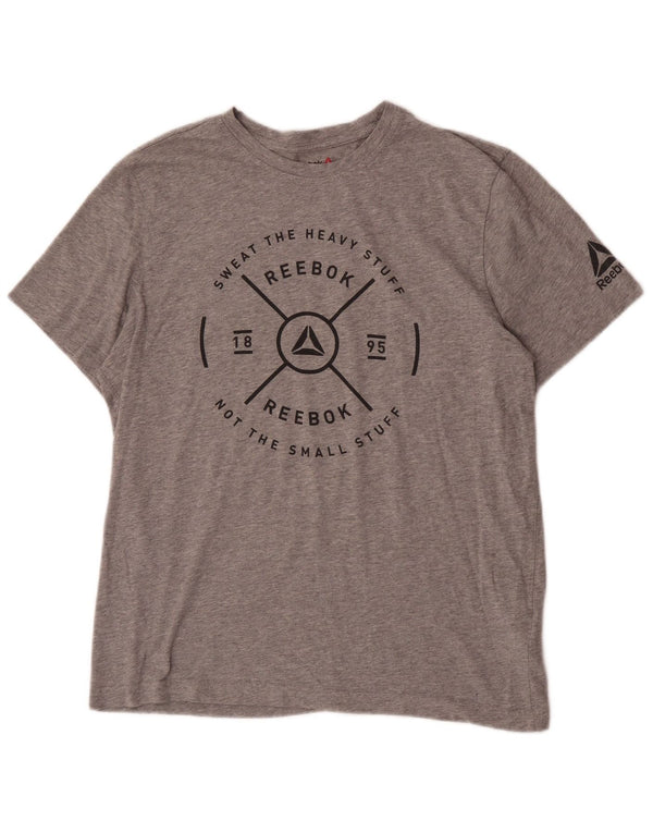 Reebok Camiseta gráfica para hombre Top grande de algodón gris