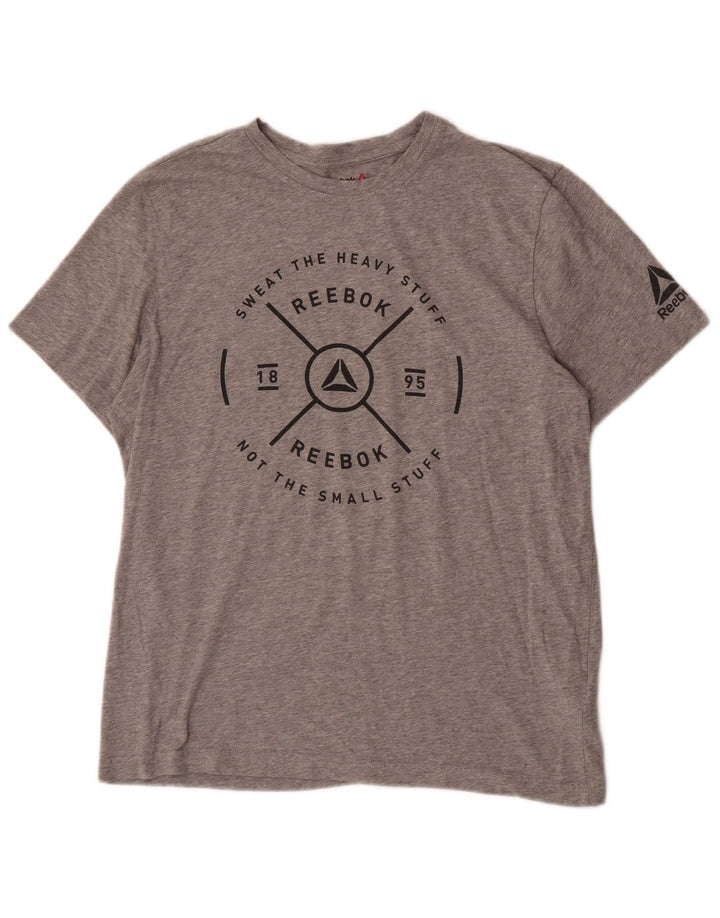 Reebok Camiseta gráfica para hombre Top grande de algodón gris