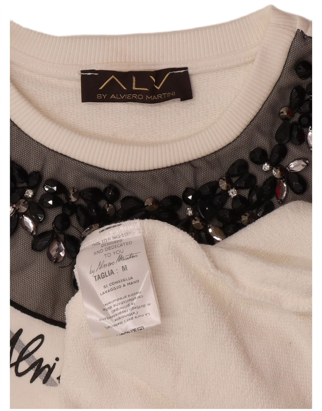 ALVIERO MARTINI Sudadera gráfica para mujer Jumper UK 14 Algodón blanco mediano