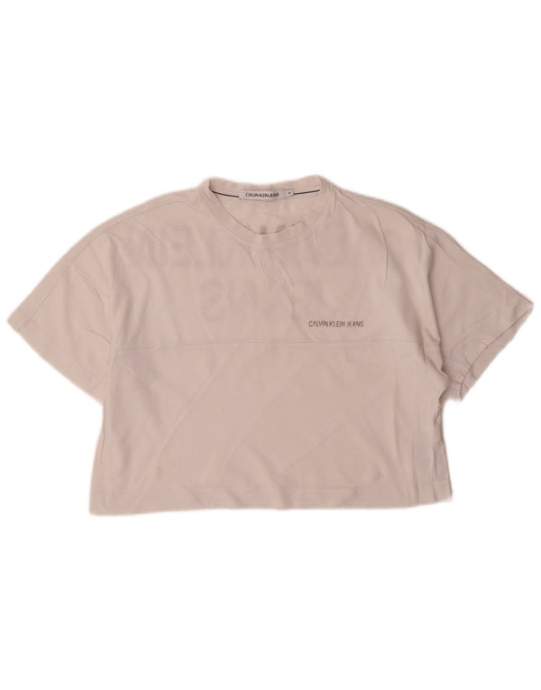 Calvin Klein Jeans Camiseta corta de gran tamaño con gráfico para mujer UK 6 XS Blanco