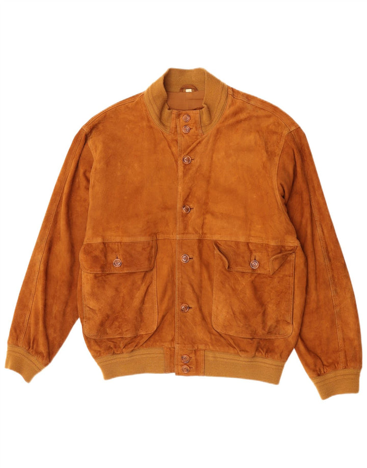 Vintage hombres ante bomber chaqueta IT 52 cuero beige grande