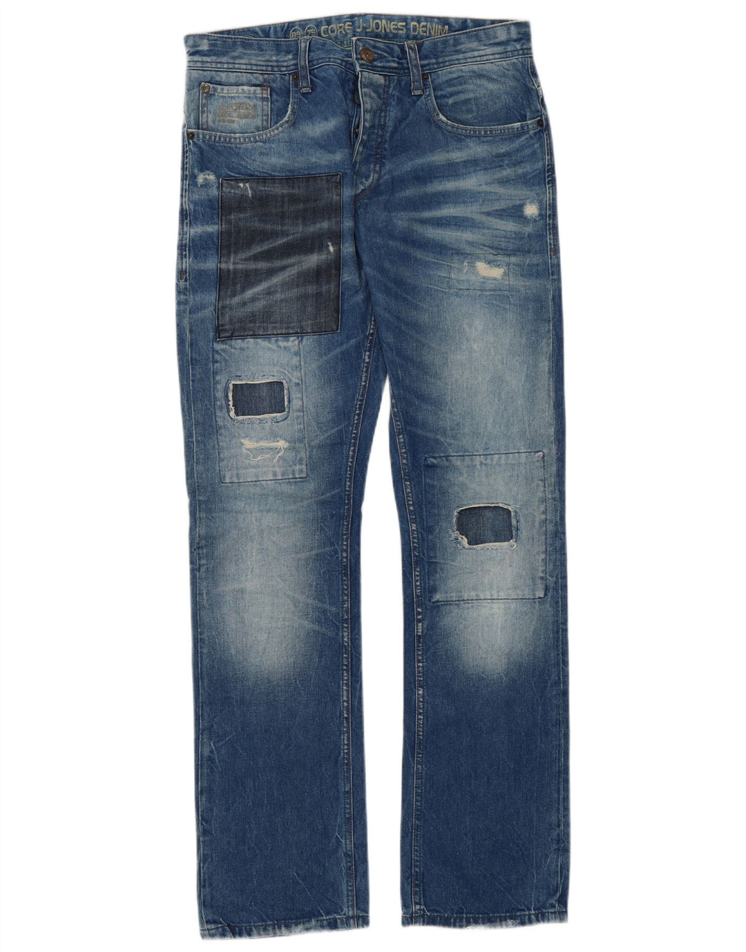 Jack & Jones Vaqueros rectos desgastados para hombre W32 L34 Algodón de patchwork azul