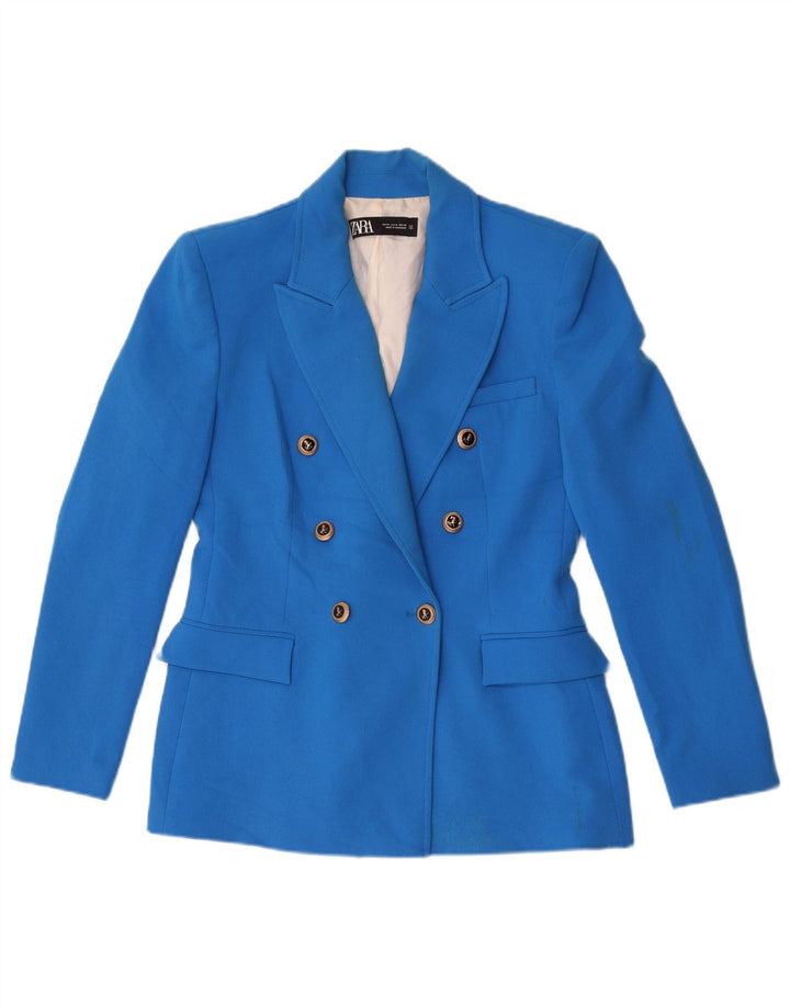 Zara Mujer Chaqueta Blazer De Doble Botonadura UK 44 Azul Medio