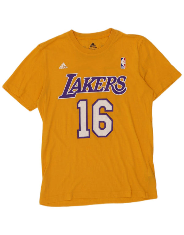 ADIDAS Camiseta gráfica de Los Angeles Lakers para hombre Top de algodón amarillo medio