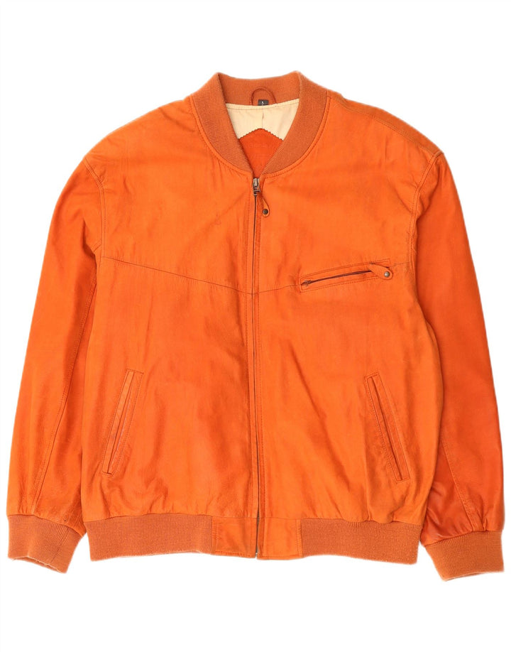 C&A Chaqueta bomber de cuero para hombre Reino Unido 40 Cuero naranja grande