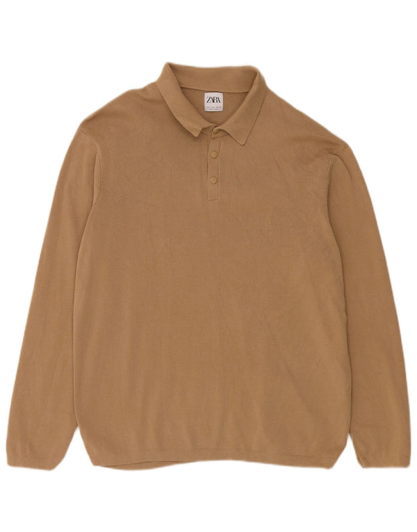 Zara Hombre Polo Cuello Jersey Jersey Grande Algodón Beige