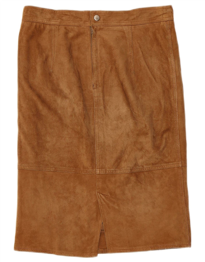 Falda recta vintage de ante para mujer W30 Beige medio