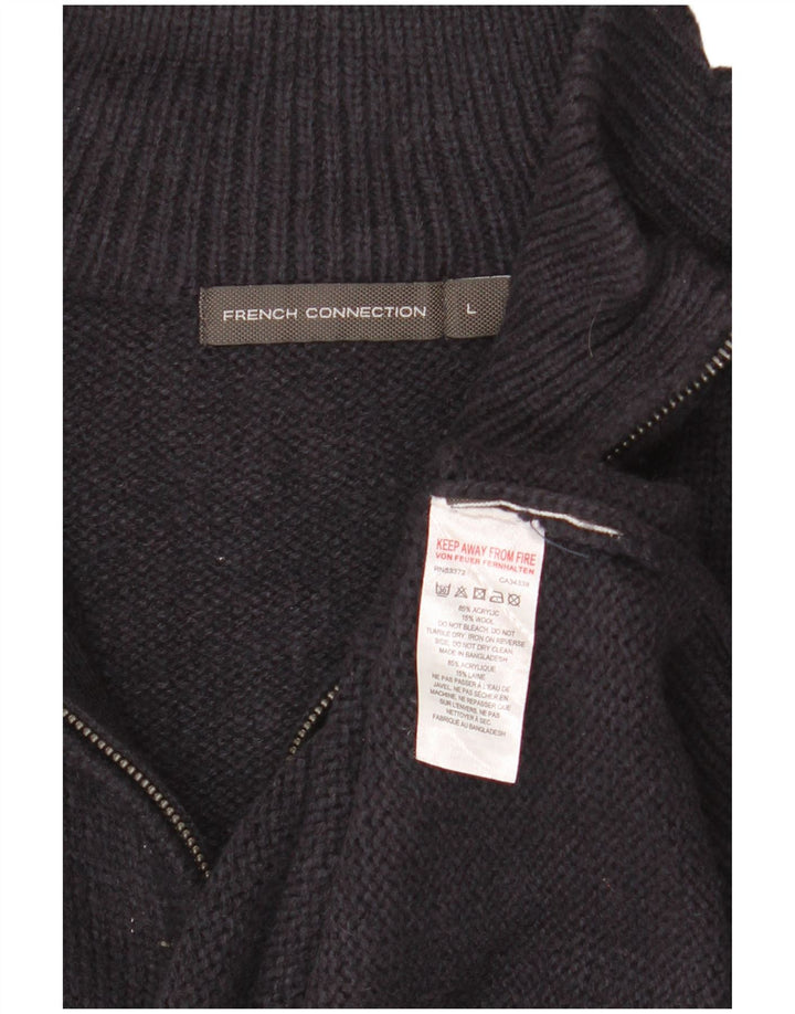 French Connection Jersey con cuello y cremallera para hombre, talla grande, acrílico azul marino