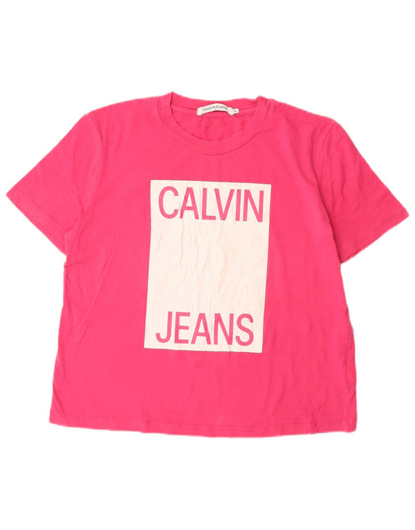CALVIN KLEIN JEANS Camiseta gráfica para mujer Top UK 40 XL Algodón rosa