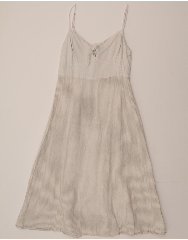 Benetton Vestido Lencero Mujer UK 42 Mediano Lino Blanco A Rayas