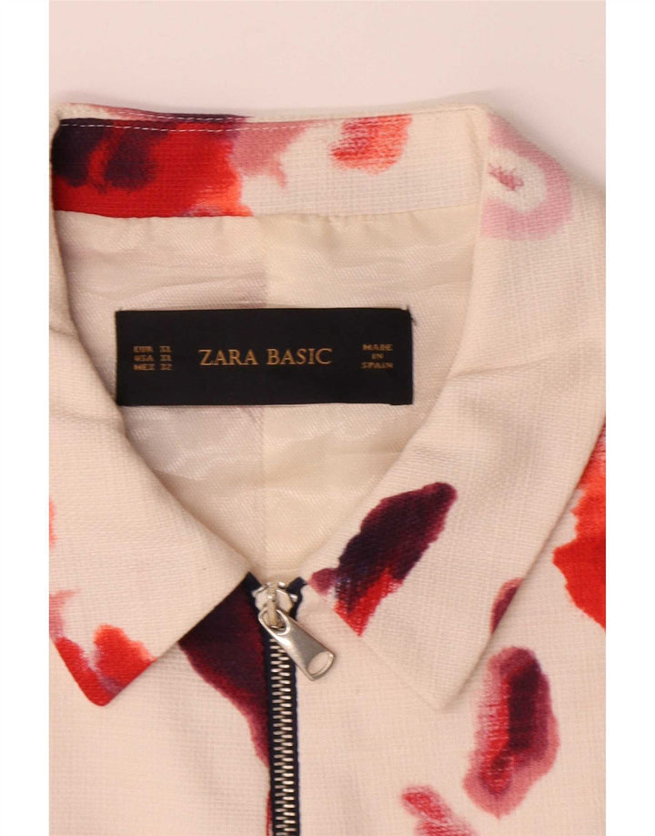 Zara Mujer Cazadora Bomber UK 40 XL Algodón Floral Blanco
